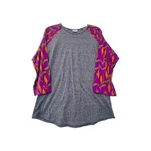 Lula Rue XL Randy Gray Purple Orange Stretchy Top Shirt 3/4 Sleeve